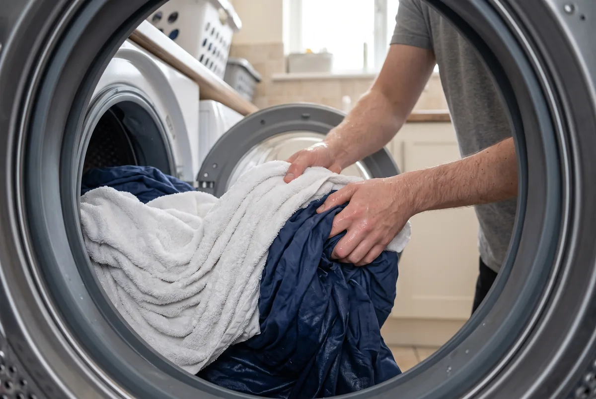 Unbalanced wet load bunched to one side of a washer drum